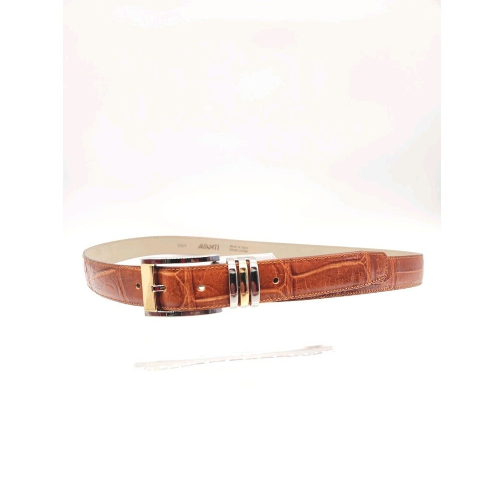 Avanti Size 42 Leather Dress Belt Tan Cognac Croc Embossed Made In Italy